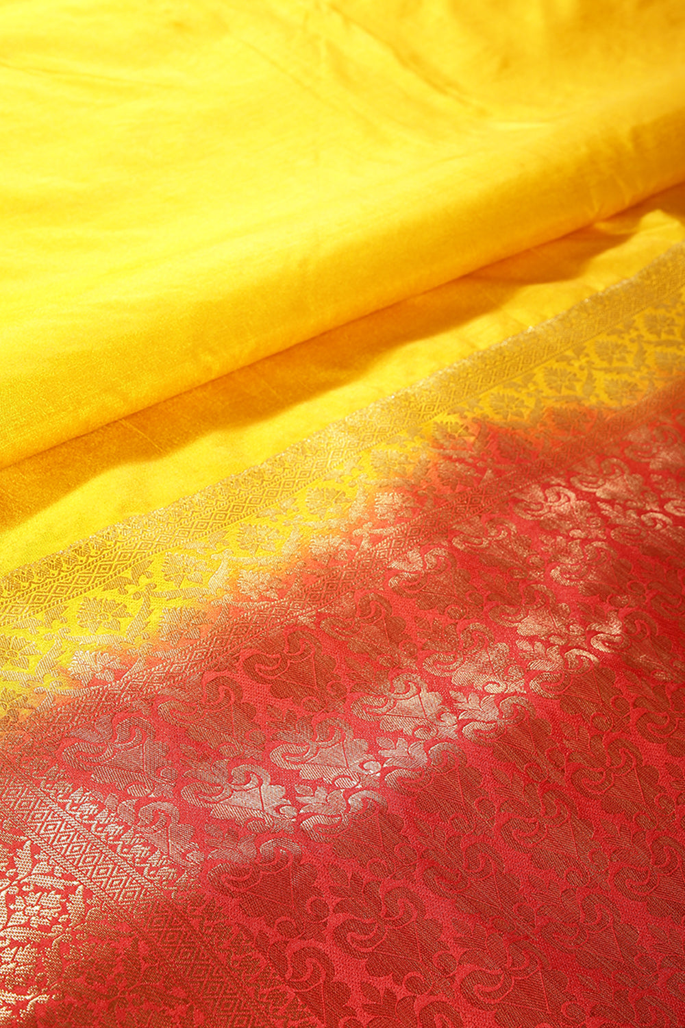 Yellow & Red Ombré  Silk Zari Woven Saree