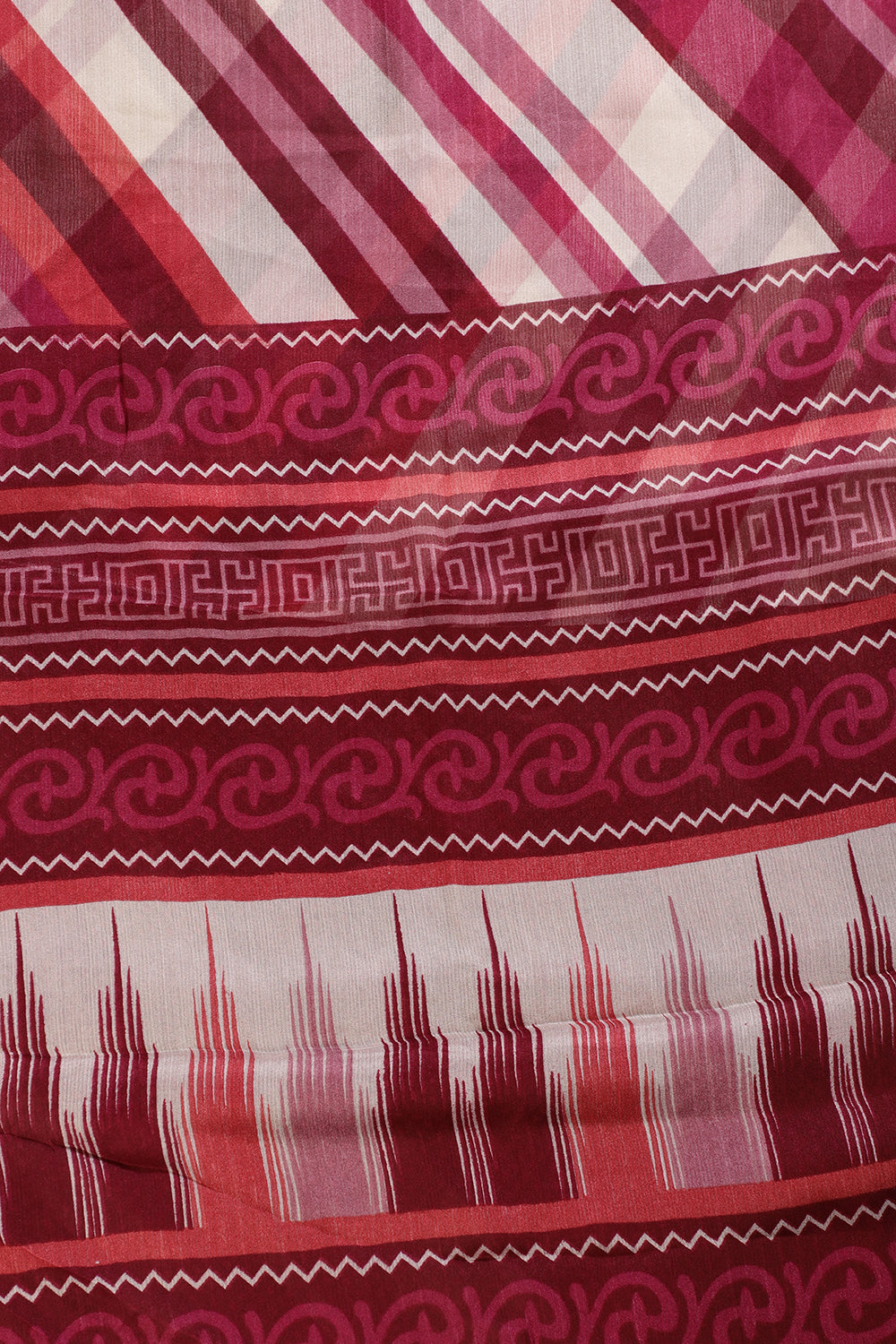 Wine Color Chiffon Printed Saree