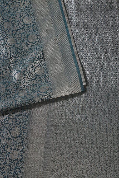 Bottle Green Floral Zaal Woven South Silk Saree