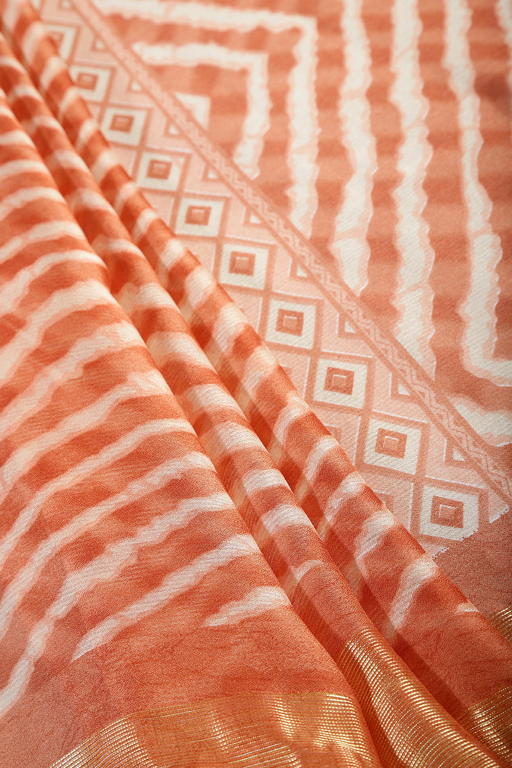 Orange Color Chiffon Leheriya Printed Saree