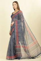 Navy Bandhani Printed Cotton Saree