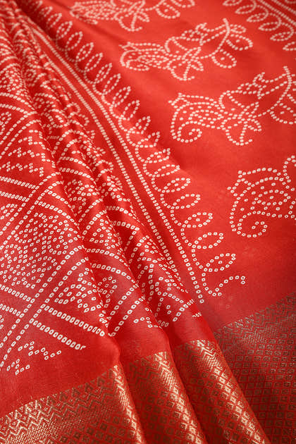 Red Color Block Printed Cotton Silk Saree