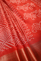 Red Color Block Printed Cotton Silk Saree