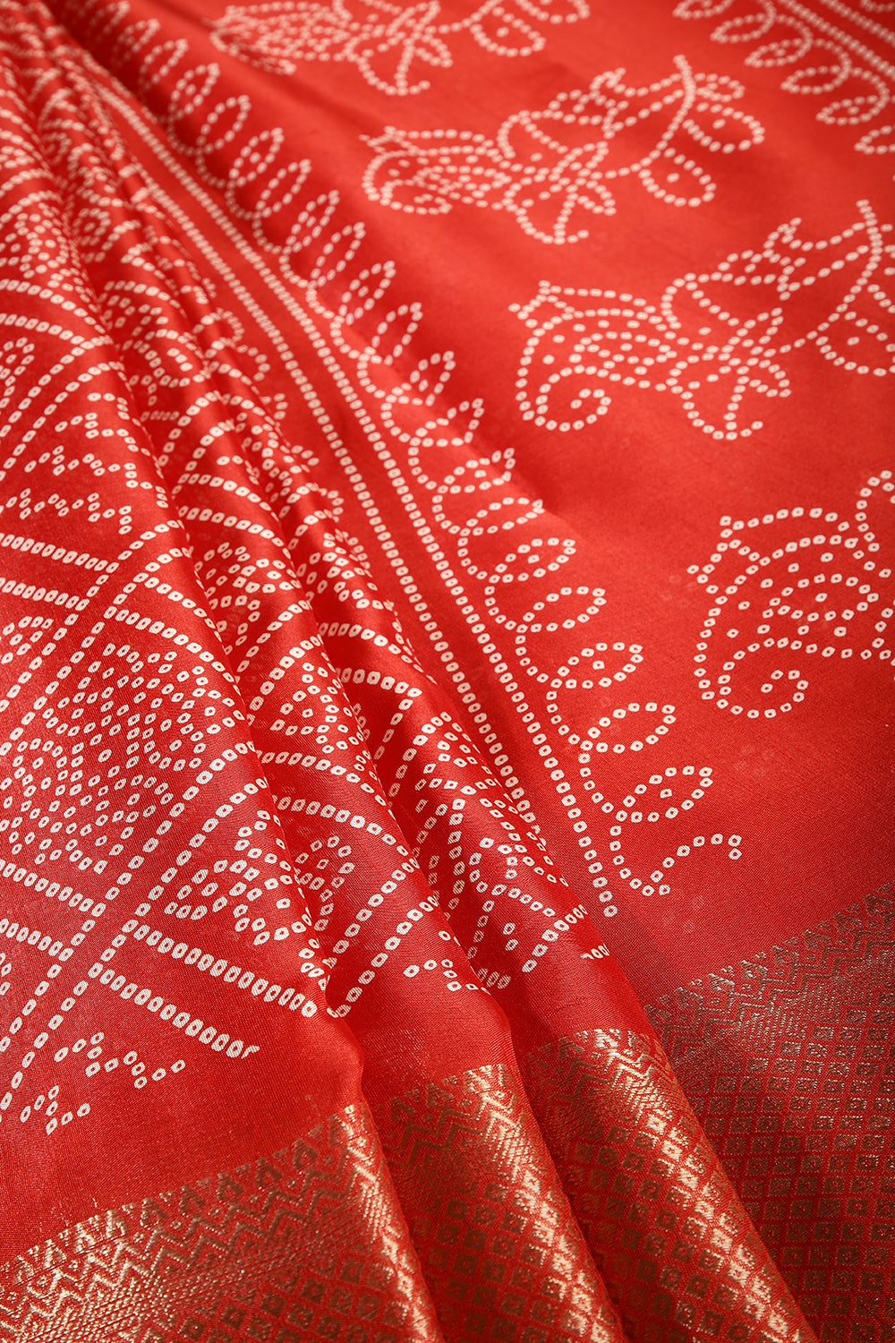 Red Color Block Printed Cotton Silk Saree