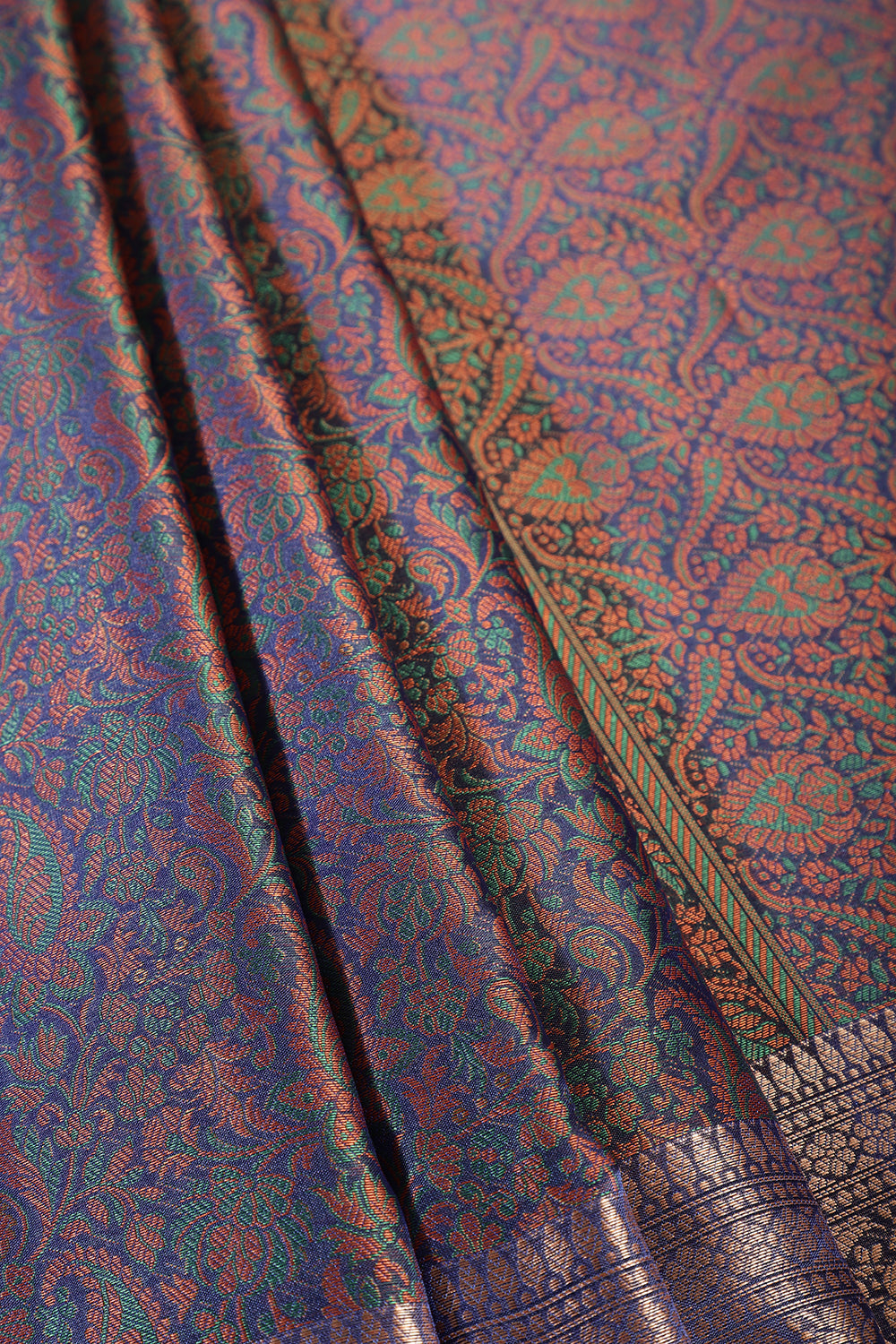 Blue Paper Silk Floral and Paisley Resham & Zari Woven Saree