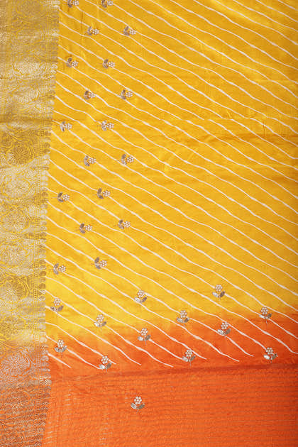 Yellow & Orange Jaipuri Silk Leheriya Printed And Embroidered Saree