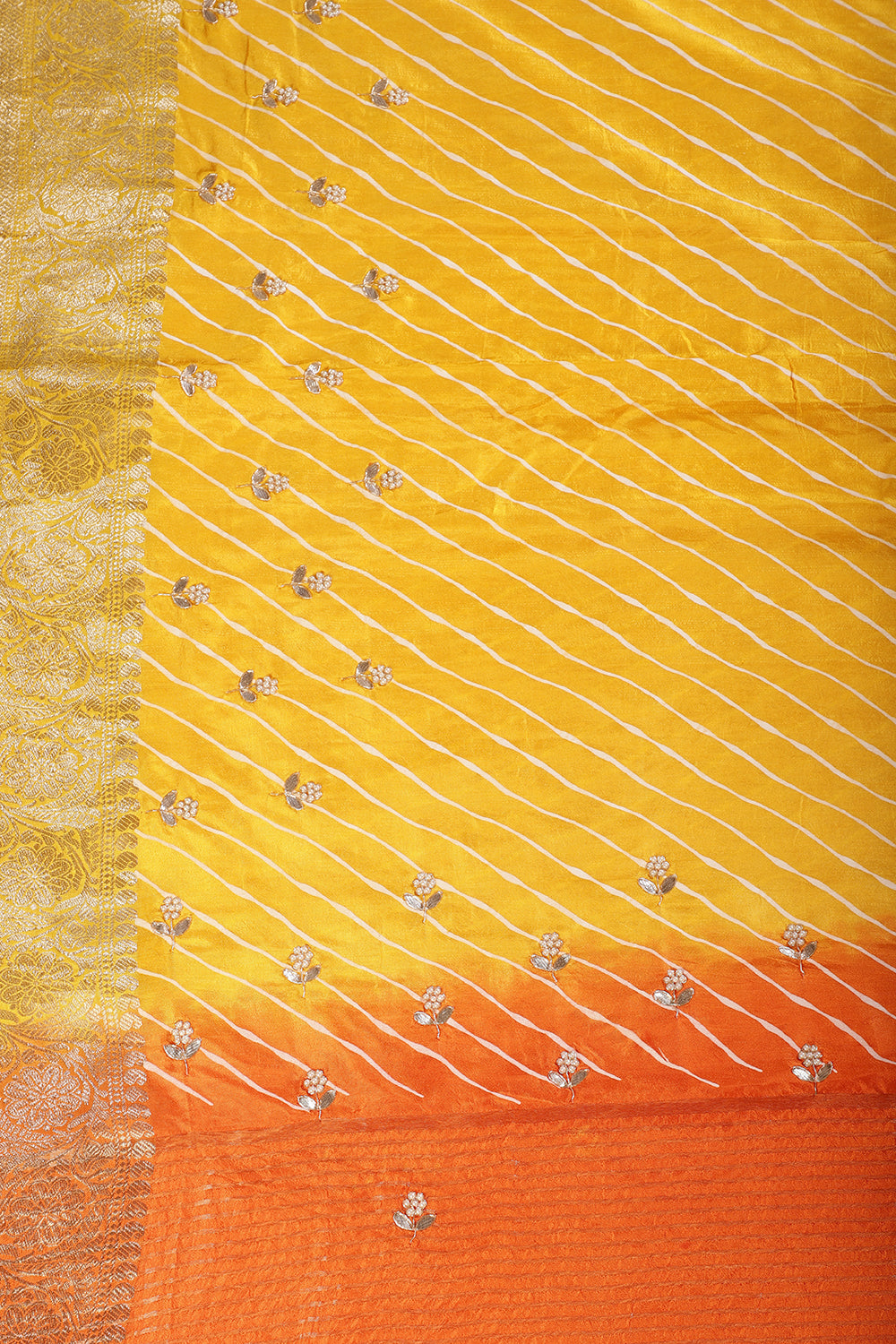 Yellow & Orange Jaipuri Silk Leheriya Printed And Embroidered Saree