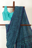 Navy & Teal Floral Printed Crepe Saree
