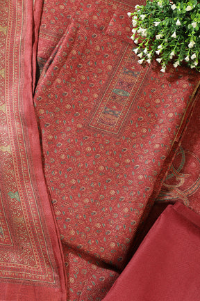 Maroon Pashmina Floral Printed Unstitched Suit Material