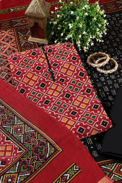 Maroon Printed Ikkat Cotton Unstitched Suit Material