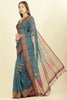 Blue Organza Cotton Bandhani Block Printed Saree