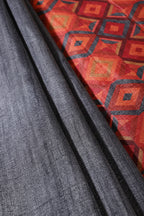 Grey Tussar Silk Printed Saree