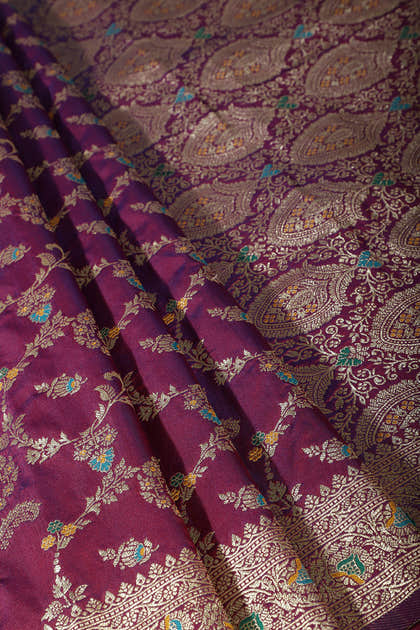 Wine Colour Banarasi Silk Woven Saree