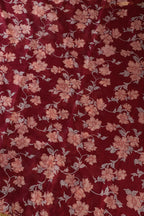 Dark Scarlet Zari Border & Floral Printed Chiffon Saree