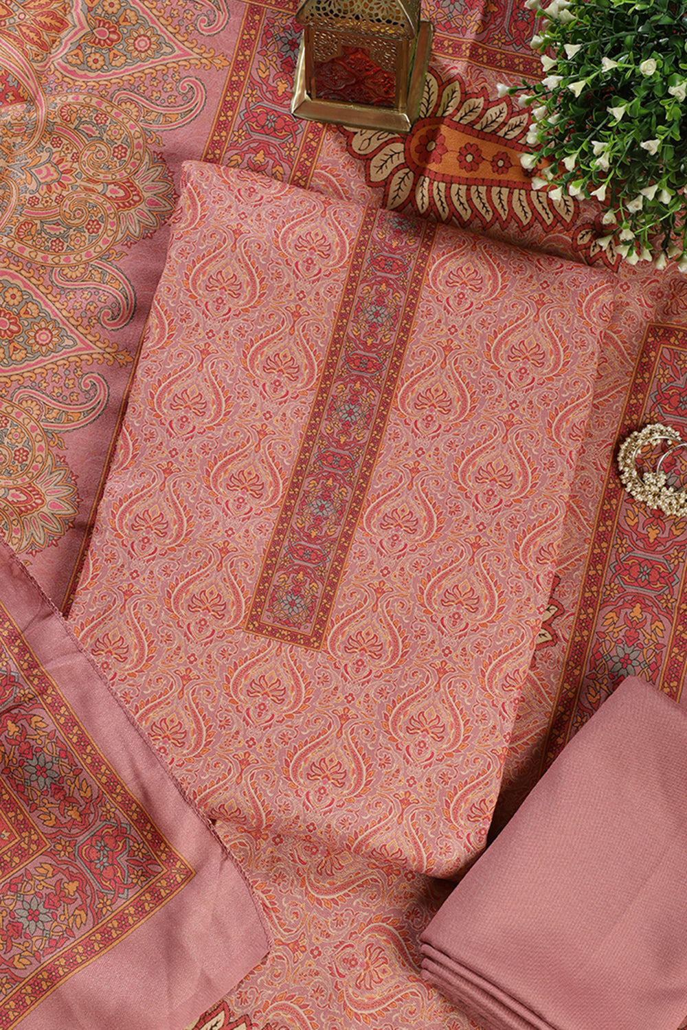 Pink Pashmina Digital Printed Unstitched Suit Fabric