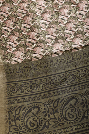 Green Colour Cotton Silk Abstract Printed Saree