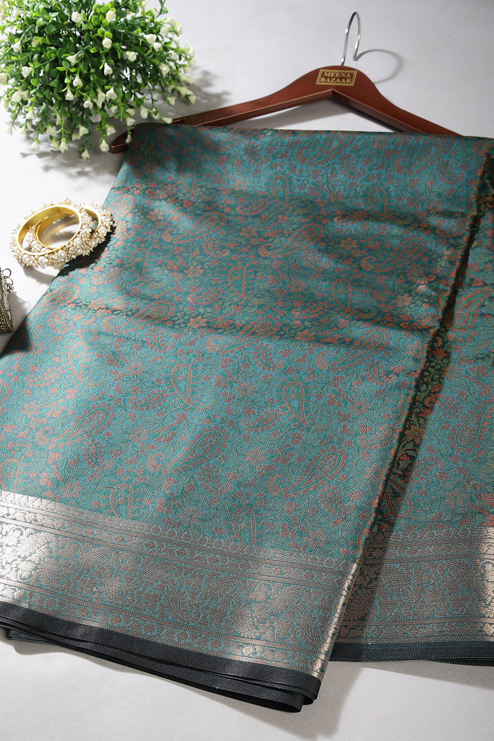 Teal Green Colour Silk Resham & Zari Woven Saree