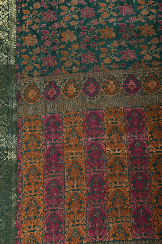 Bottle Green Colour Tussar Woven Silk Saree