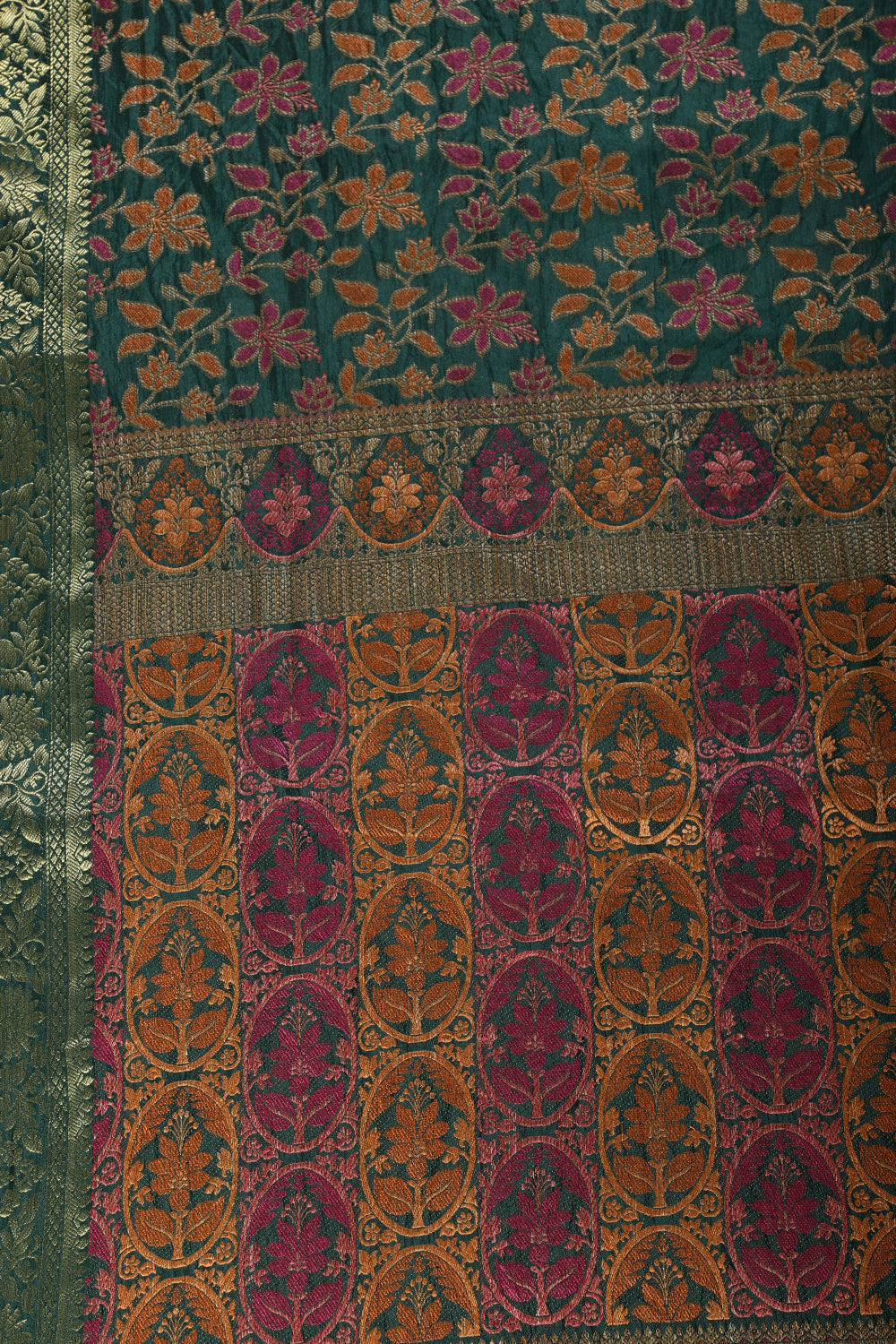 Bottle Green Colour Tussar Woven Silk Saree