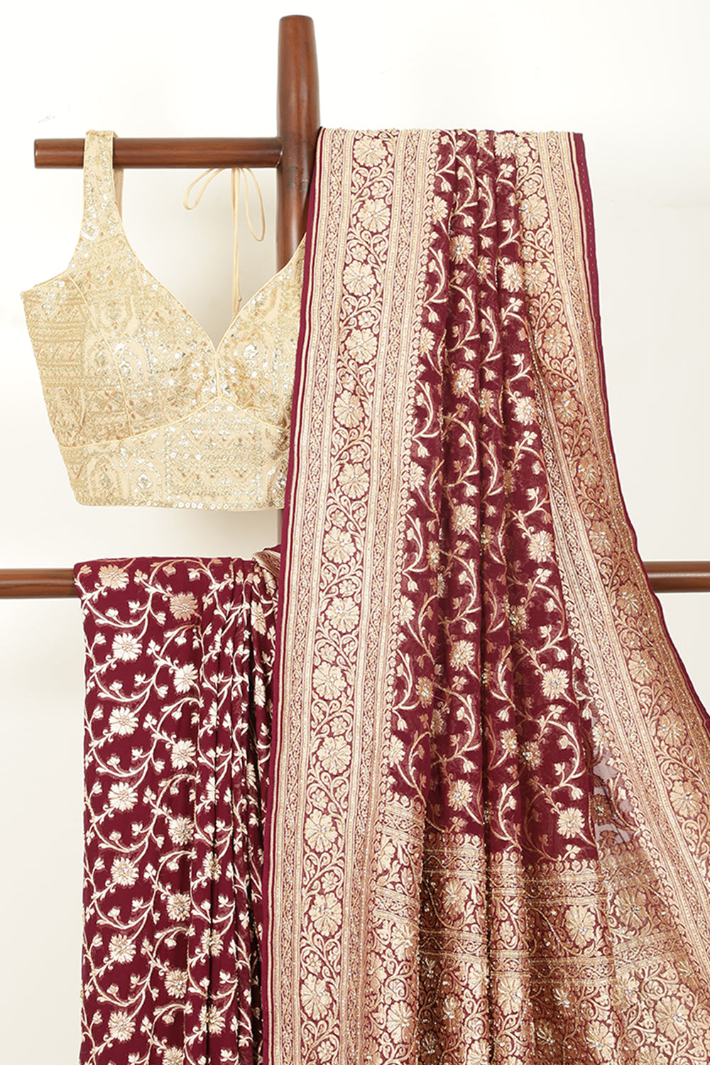 Wine Color Pure Khaddi Georgette Banarasi Saree