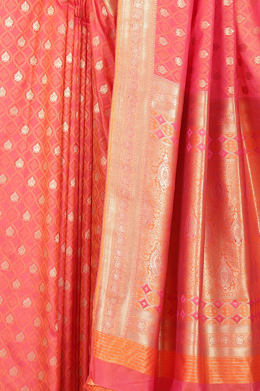 Coral Soft Silk Zari and Resham Woven Saree