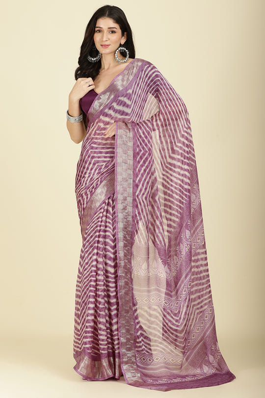 Dusky Purple Color Chiffon Leheriya Printed Saree