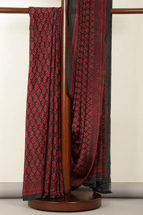 Black Floral Printed Crepe Saree