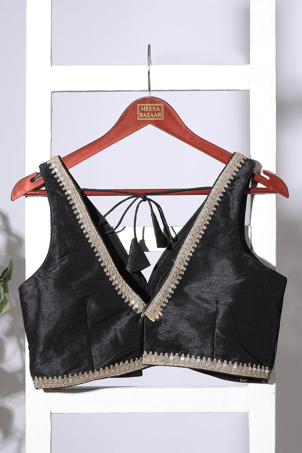 Black Tussar Silk Zari And Sequins Embroidered Readymade Blouse