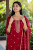 Maroon Color Muslin Embroidered Straight Suit