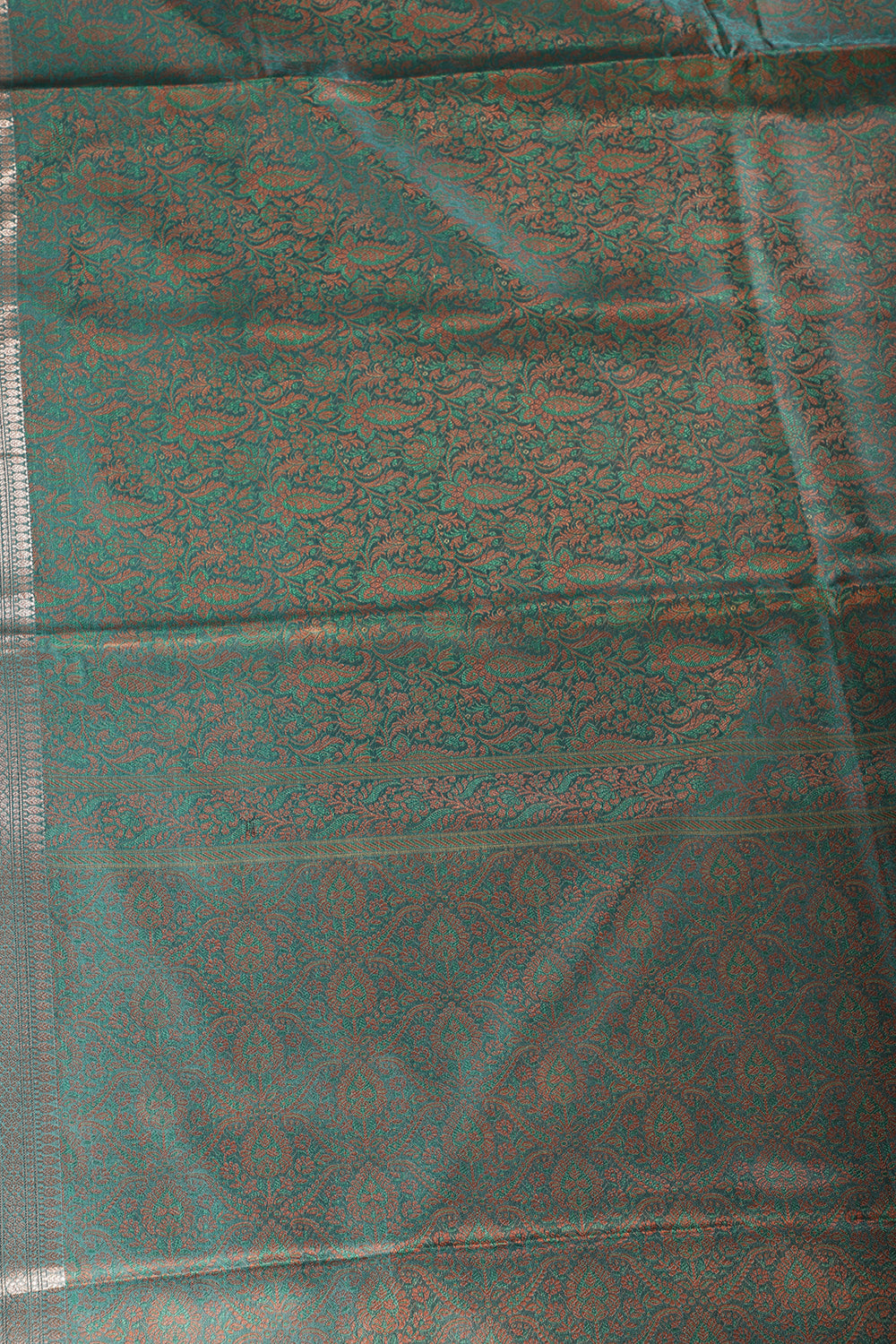 Teal Green Silk Floral and Paisley Resham & Zari Woven Saree
