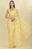 Pale Yellow Floral Resham Embroidered Cotton Saree