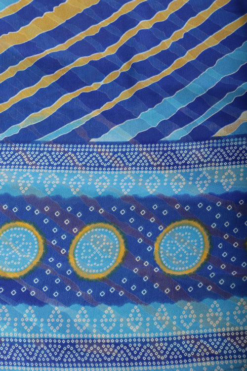 Blue & Yellow Color Chiffon Printed Saree