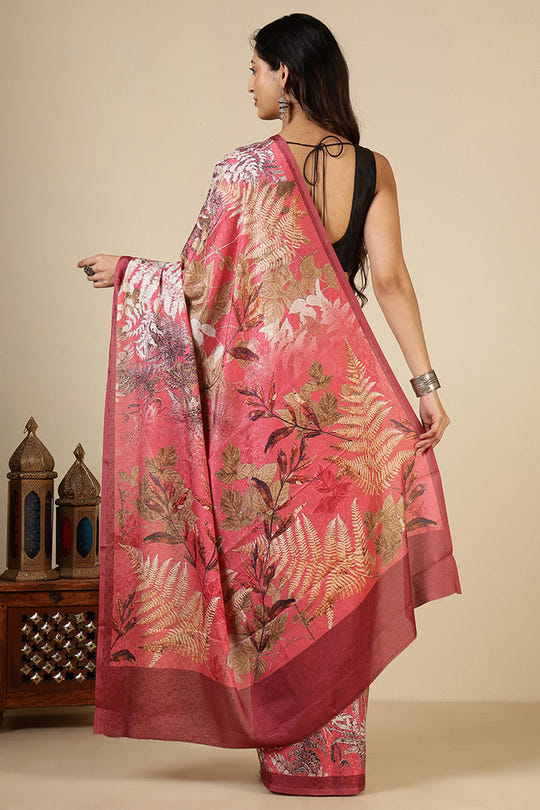Coral Jacquard Silk Printed Saree