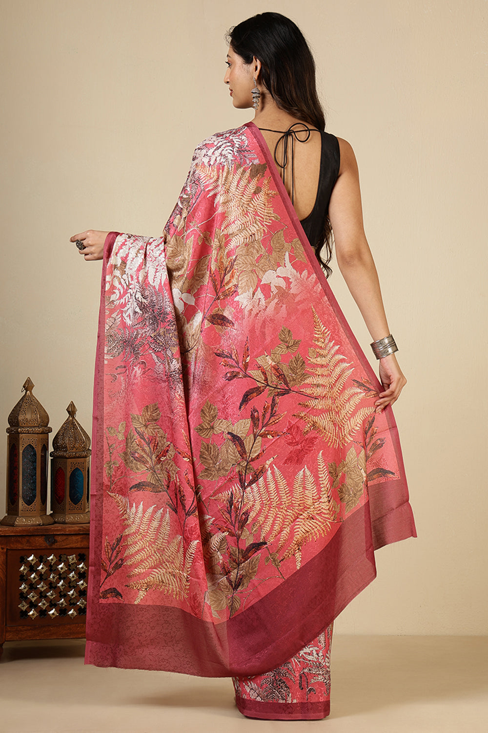 Coral Jacquard Silk Printed Saree