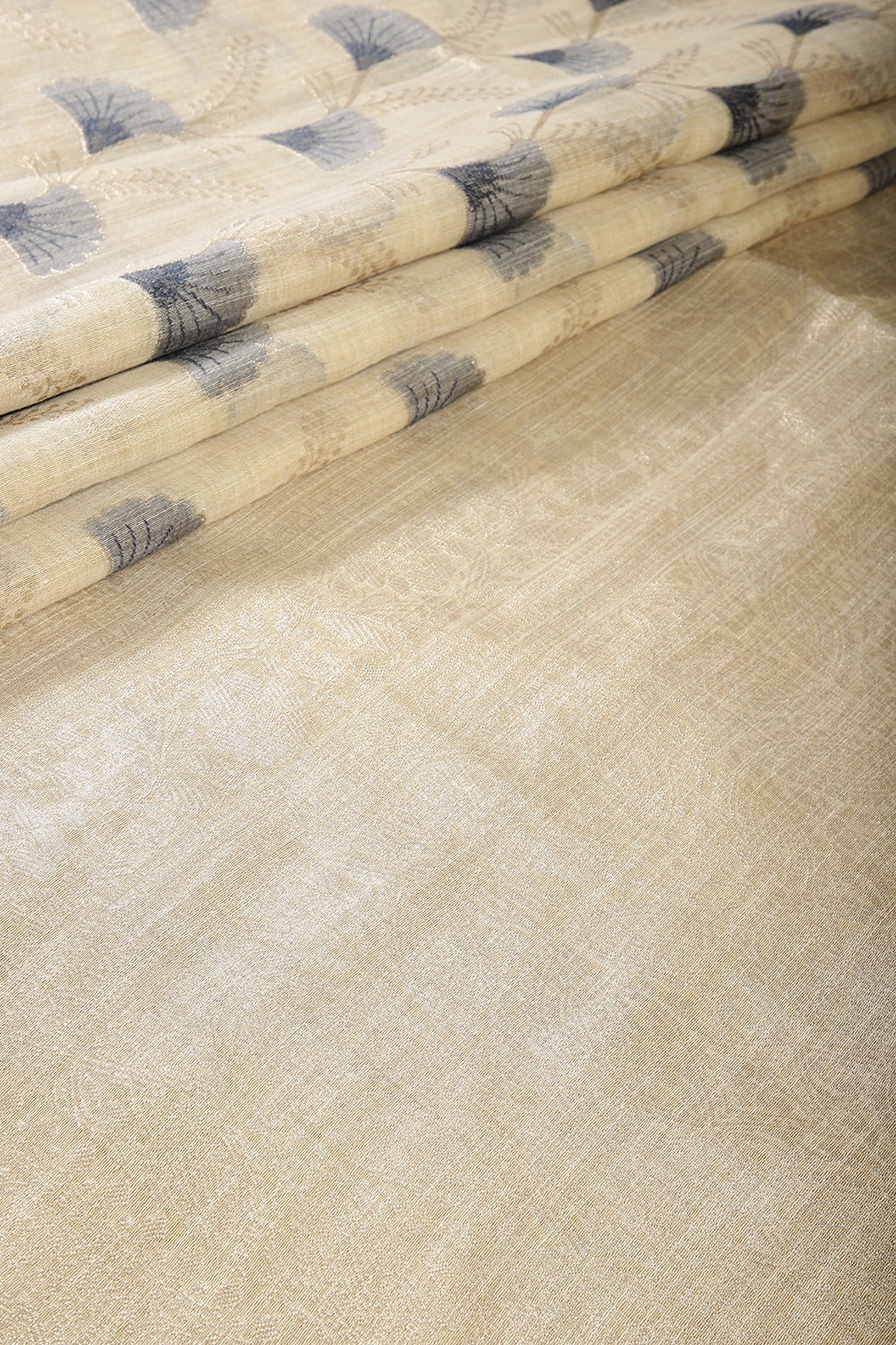 Beige & Grey Color Chanderi Cotton Zari Woven Saree