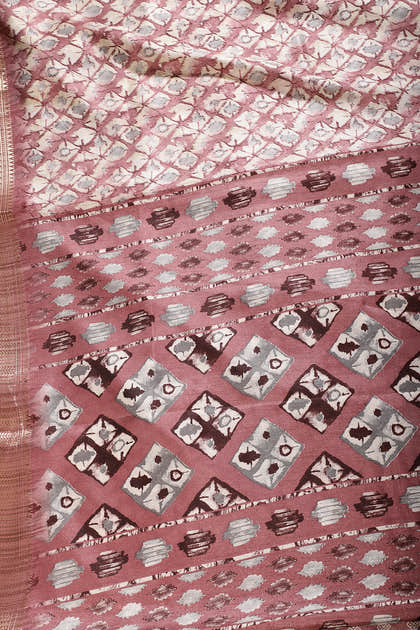 Dark Mauve Color Cotton Silk Abstract Printed Saree