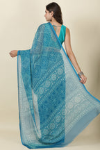 Teal Blue Georgette Bandhani Printed Saree
