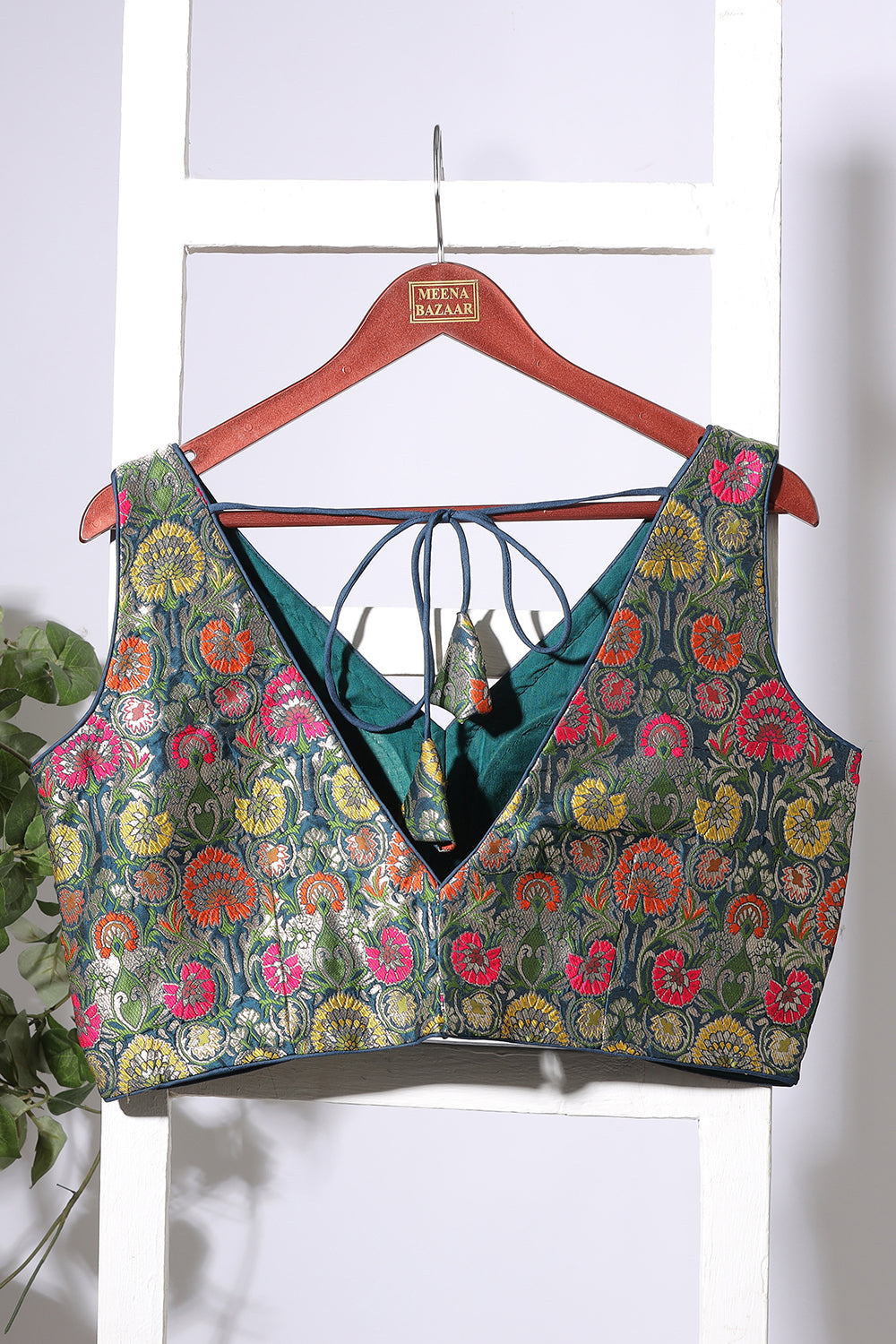 Bottle Green Brocade Sik Resham And Zari Woven Readymade Blouse