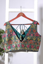 Bottle Green Brocade Sik Resham And Zari Woven Readymade Blouse