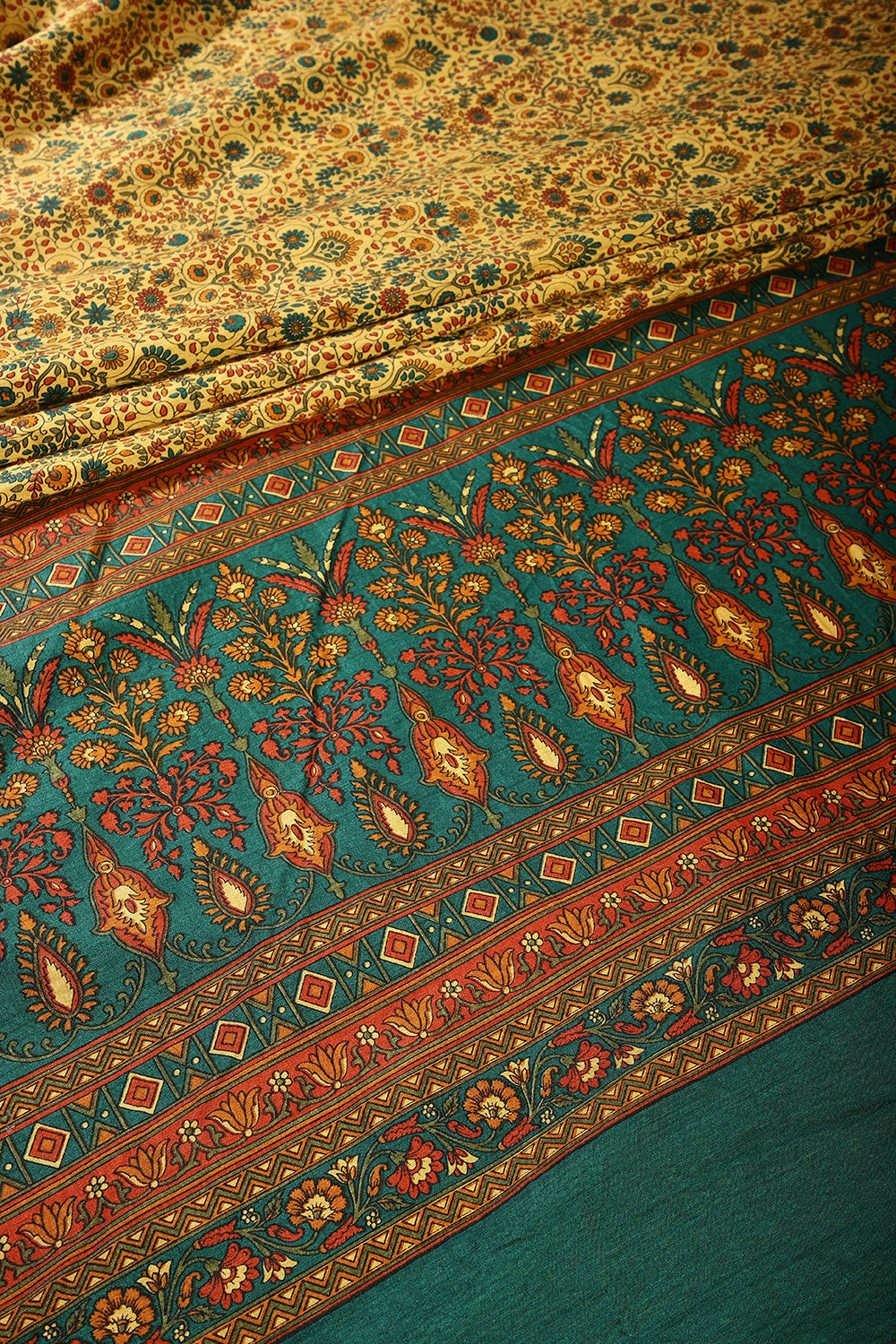 Mustard Color Tussar Silk Blossom Printed Saree