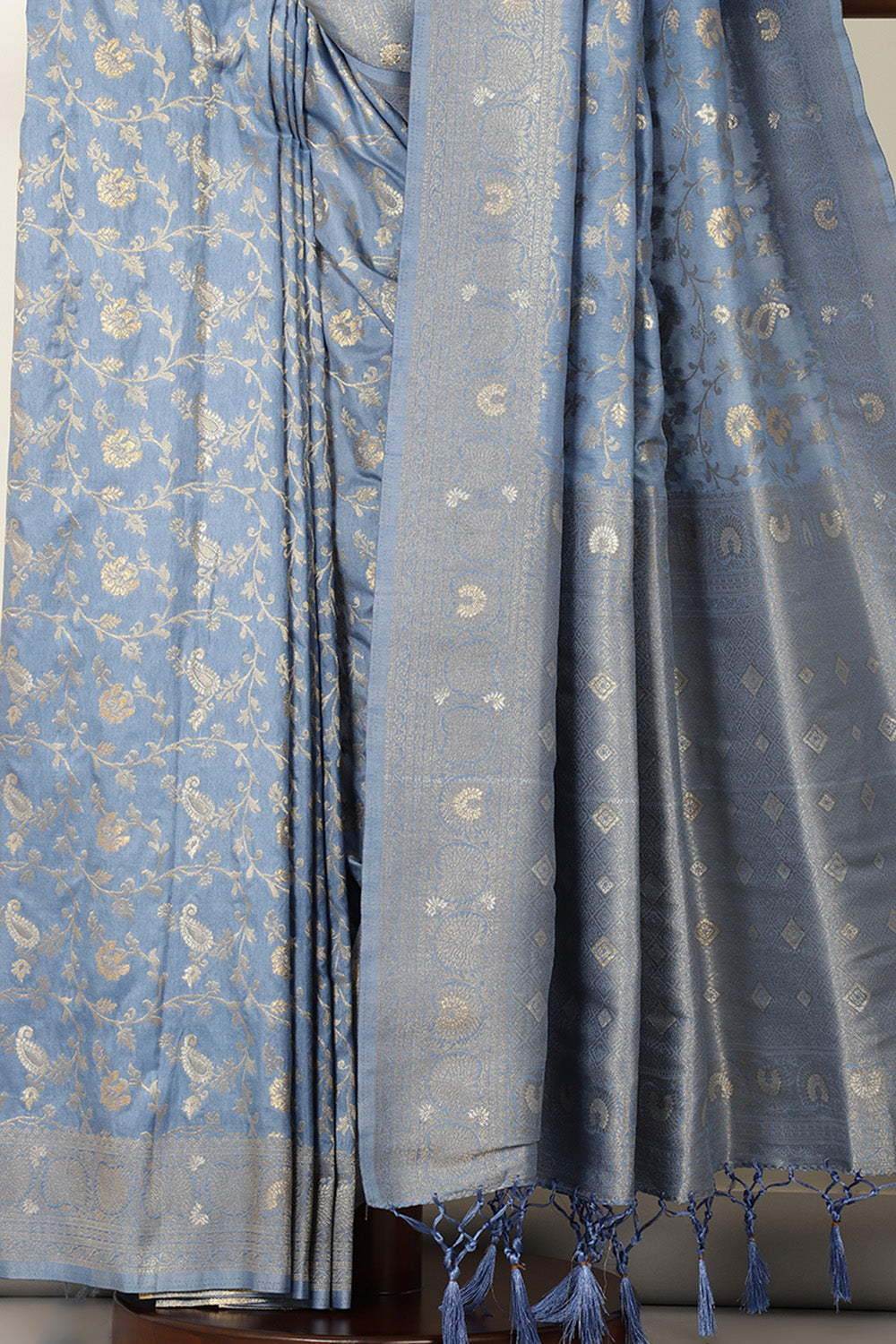 Cadet Grey Colour Zari Woven South Silk Saree