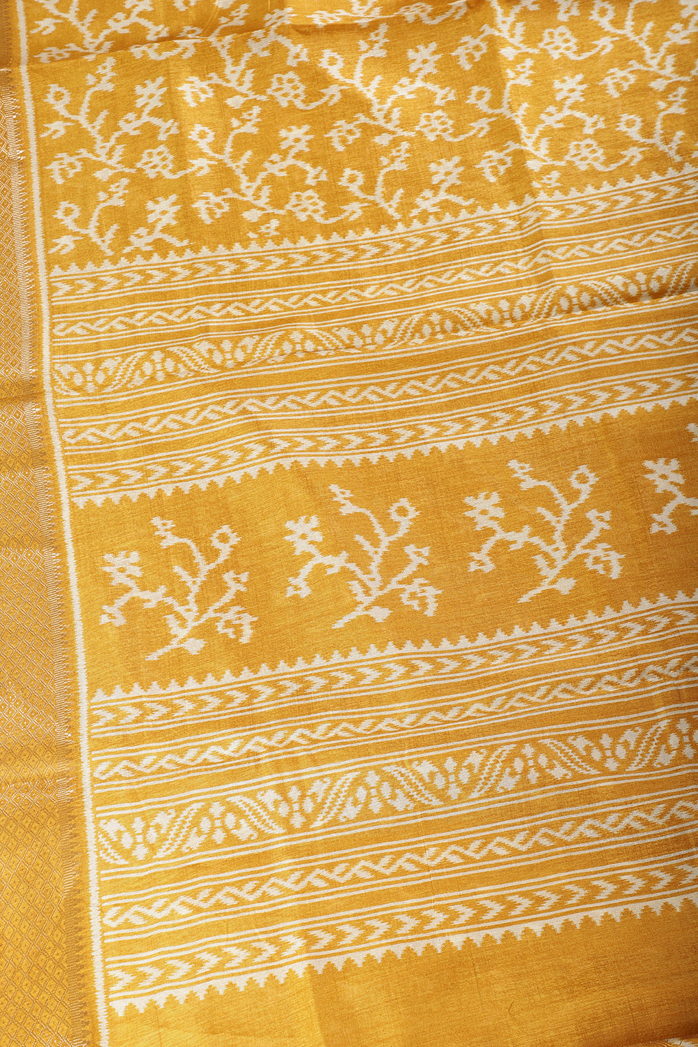 Mustard Color Cotton Silk Printed Saree
