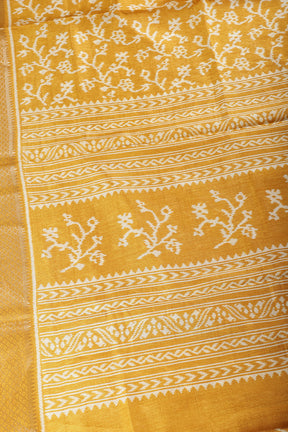 Mustard Color Cotton Silk Printed Saree