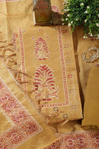 Mustard Tussar Silk Printed Unstitched Suit Material