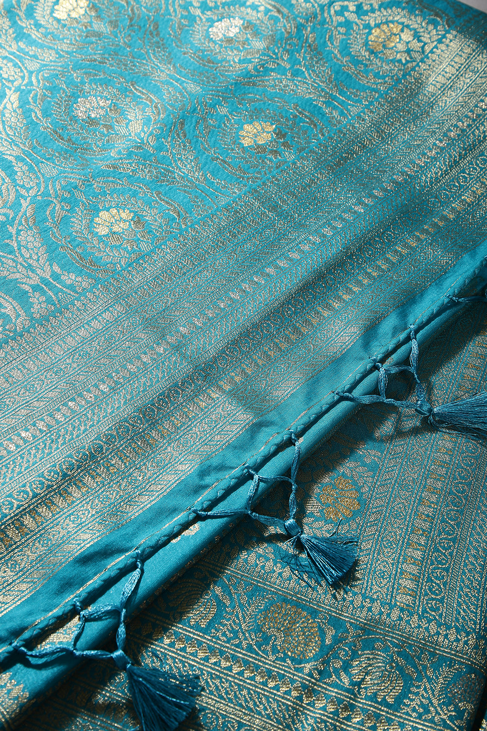 Turquoise Color Mulberry Silk Woven Saree