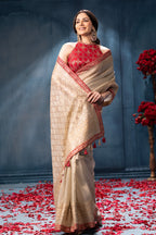 Beige Pure Metallic Tissue Sequins And Zari Embroidered Saree