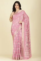 Pink Cotton Silk Printed And Zari Woven Saree