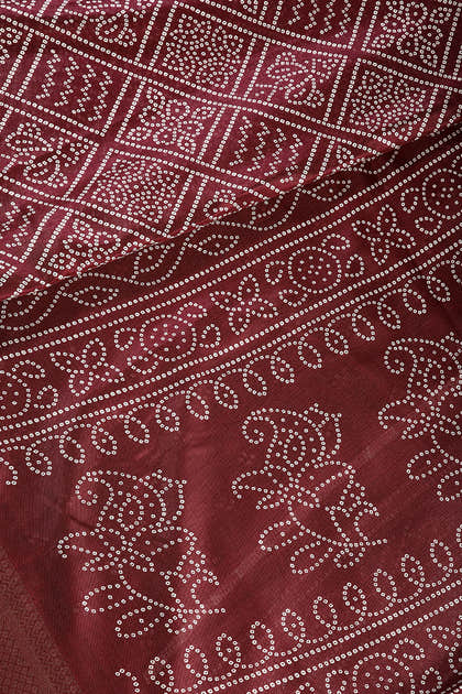 Wine Color Block Printed Cotton Silk Saree