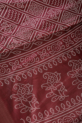 Wine Color Block Printed Cotton Silk Saree