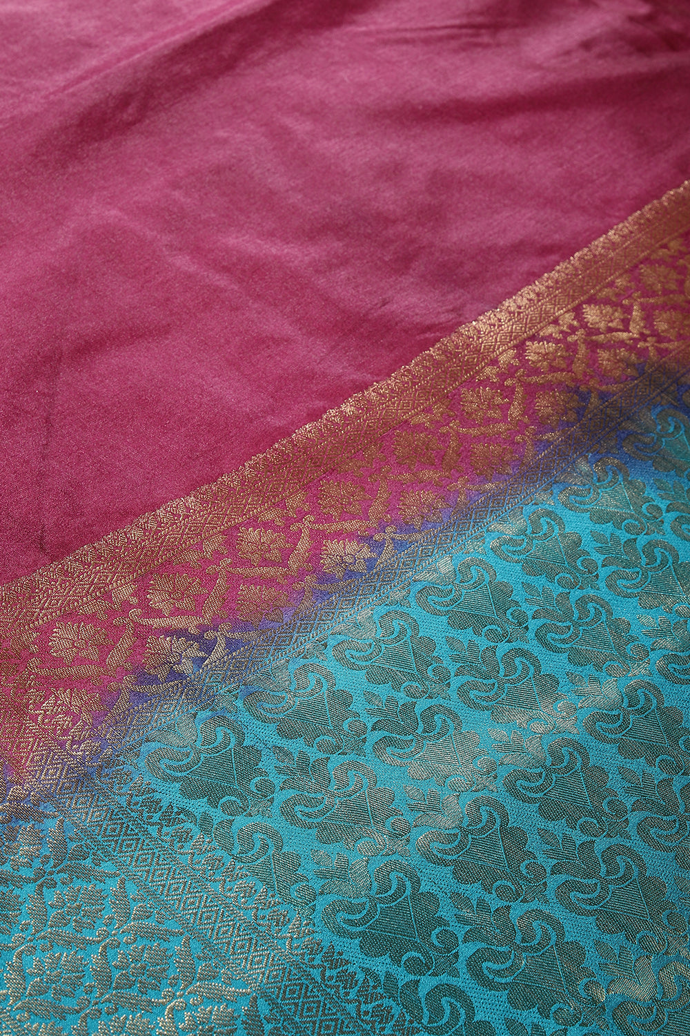 Wine & Teal Ombré  Silk Zari Woven Saree